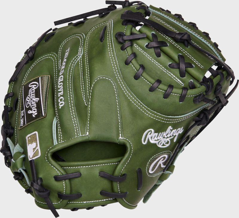 Back of a Heart of the Hide military green 34" catcher's mitt - SKU: PROCM41MG