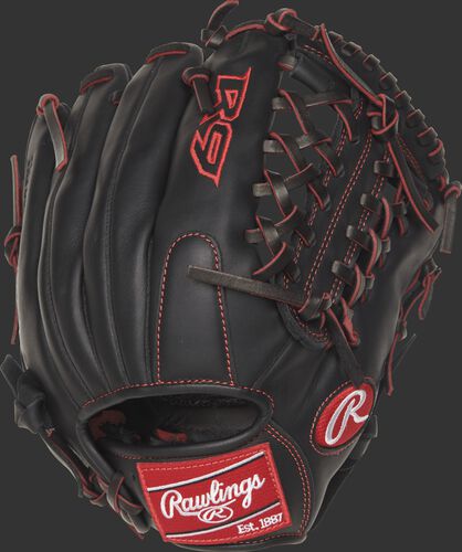 Back view of a R9YPT4-4B 11.5-inch R9 infield/pitcher's glove with a black back and designed with a youth pro taper fit