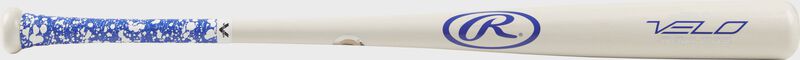 110RBV Velo birch wood bat with a white barrel and blue/white grip