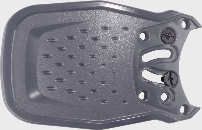 A graphite Rawlings RX2 Reverse adjustable batting helmet extension with the mounting holes