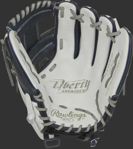 RLA715SB-2N Rawlings Liberty Advanced Color Series glove with a white palm, navy web and gray laces