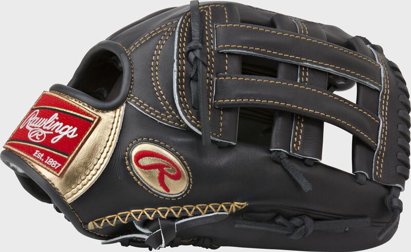 Thumb of a black RGG303-6B Gold Glove 12.75-inch outfield glove with hand sewn welt and black H web loading=