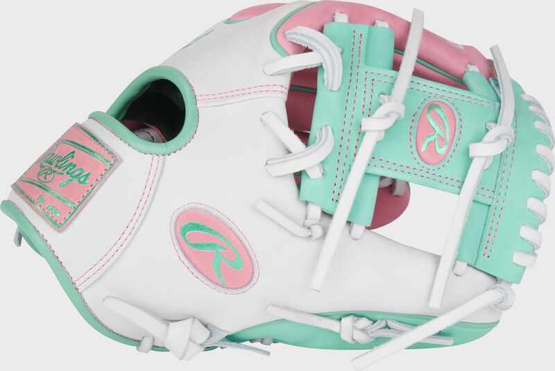 White thumb of a Heart of the Hide 11.5" Wing Tip glove with a mint Pro I-web
