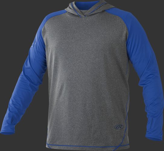 Front of Rawlings Royal/Gray Adult Hurler Lightweight Hoodie - SKU #HLWH-GR/B-88