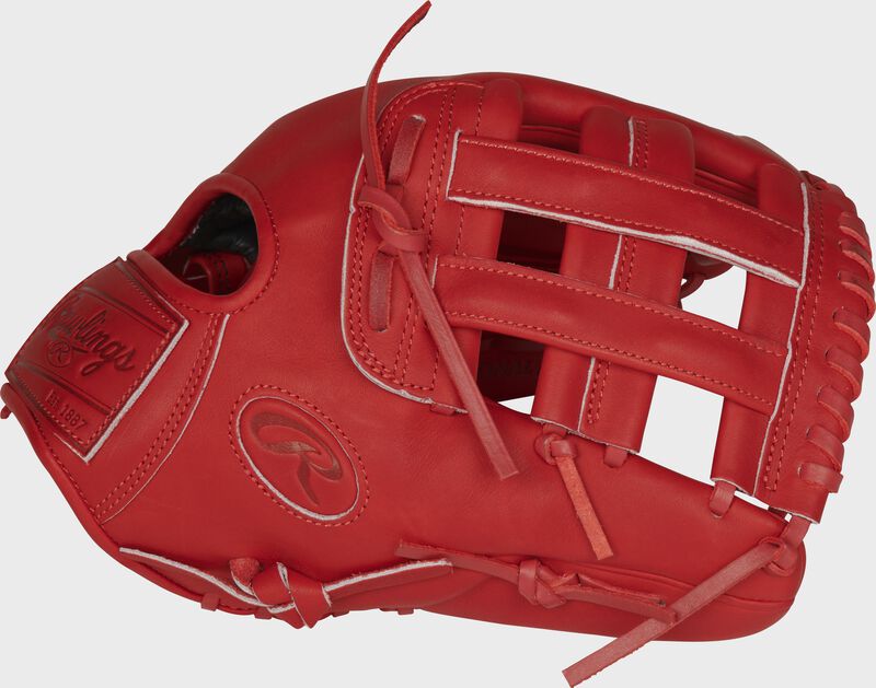Thumb of a scarlet PROKB17-6S Heart of the Hide Pro Label 12.25-Inch glove with a scarlet H-web loading=