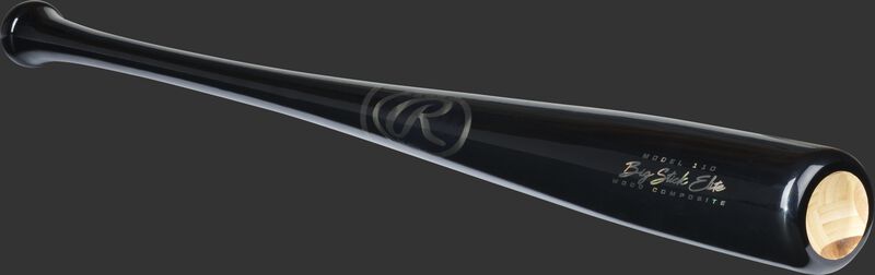 Angled view of a black Big Stick Elite wood composite baseball bat with a cupped end - SKU: 110CMB