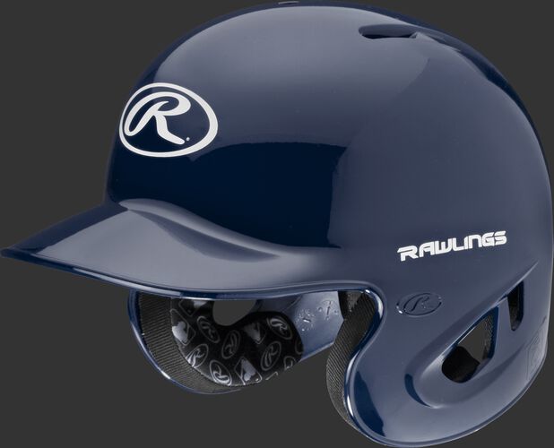 A navy S90PA RPR high schoole/college batting helmet with a white Oval R logo on the front
