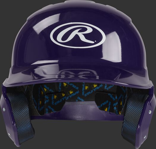 Front of a purple MCH01A Mach batting helmet with an Oval R logo