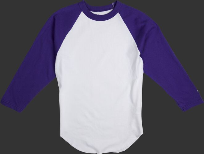 MTT3000 Adult 3/4 sleeve crew neck shirt with a white body and purple sleeves