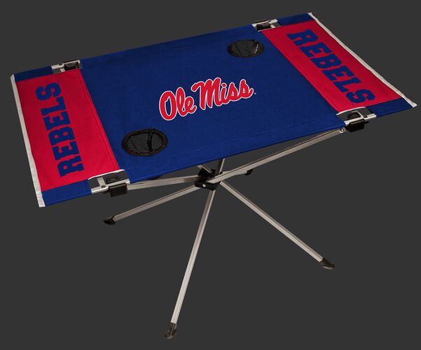 NCAA Ole Miss Rebels endzone table featuring team logos, team colors and two cup holders SKU #04053087111