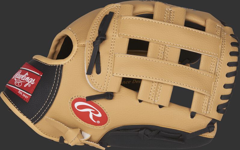 Thumb view of a camel PL115BC Players Series 11.5-inch youth glove with black trim and a camel H web