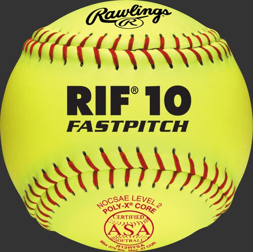 A yellow R12RYSA ASA RIF 10 official 12-inch softball
