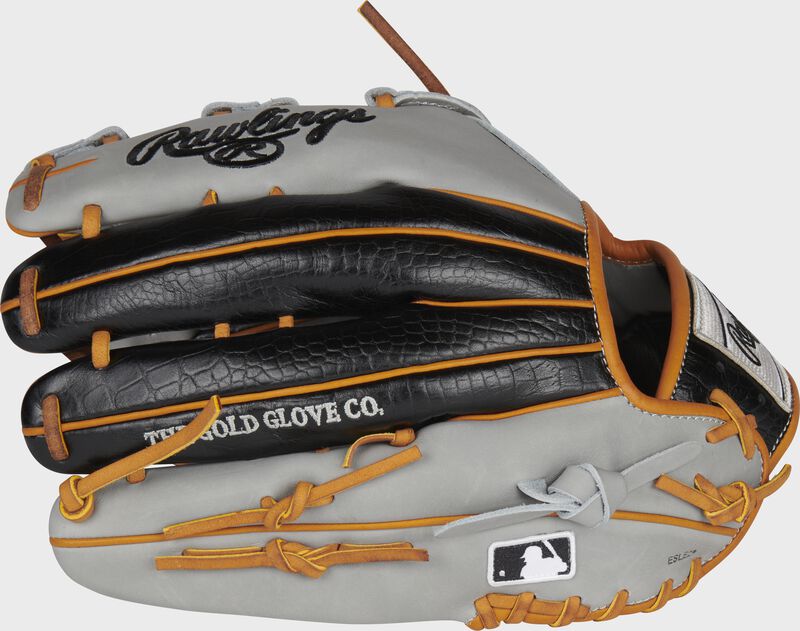Gray/black croc embossed back of a HOH ColorSync 5.0 outfield glove with MLB logo on the pinky - SKU: PRO3030-6GC