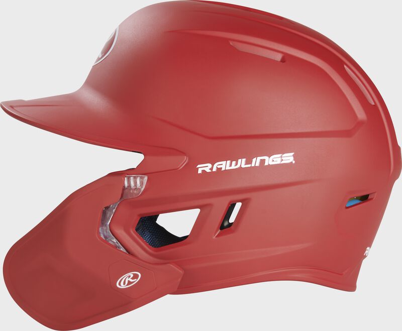 Left-side view of Scarlet Rawlings Mach Carbon Batting Helmet - SKU: MAAR