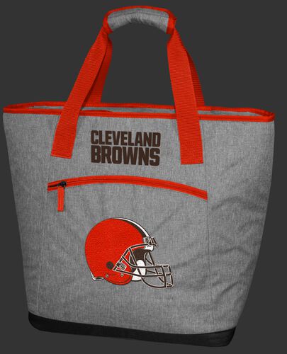 A gray Cleveland Browns 30 can tote cooler with an embroidered team logo on the front - SKU: 10311064111