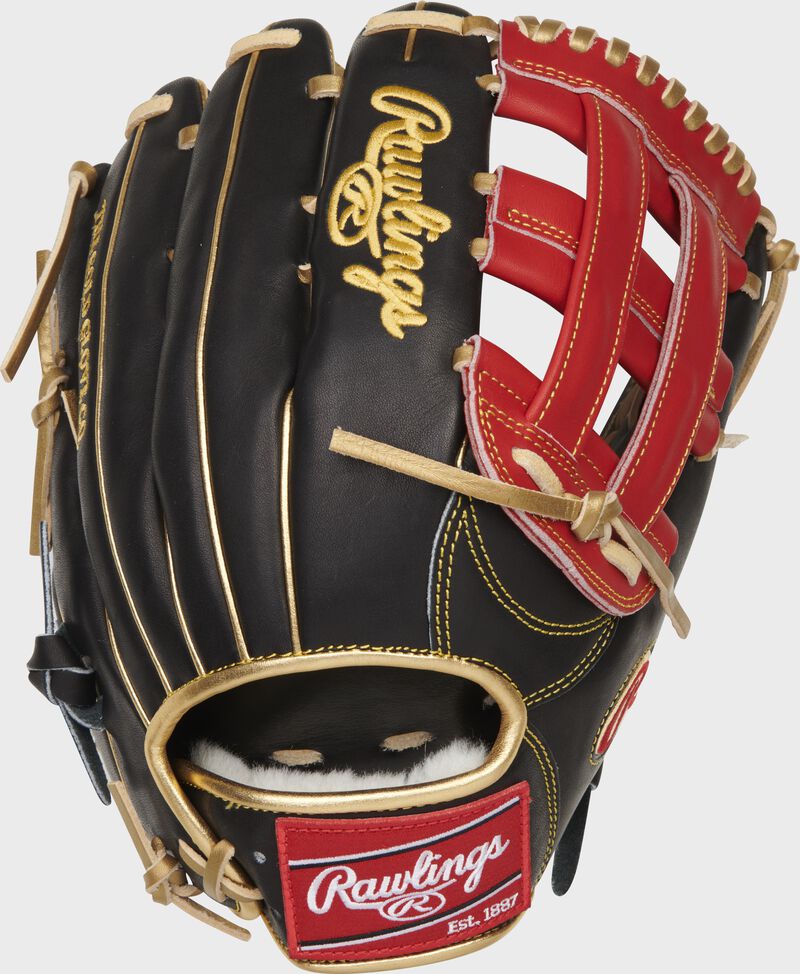 Back of a Luis Robert Gameday 57 Pro Preferred outfield glove with a red Rawlings patch - SKU: PROS3039-LR88 loading=