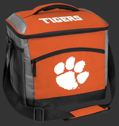 An orange Clemson Tigers 24 can soft sided cooler with screen printed team logos - SKU: 10223010111