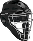 Front right of a black CHRNGD Rawlings adult Renegade catcher's helmet