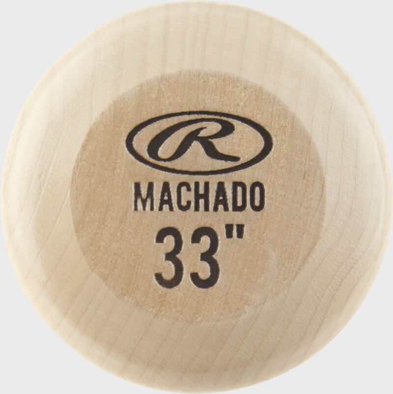 End cap view of a Pro Label Maple Wood bat - SKU: MM8PL
