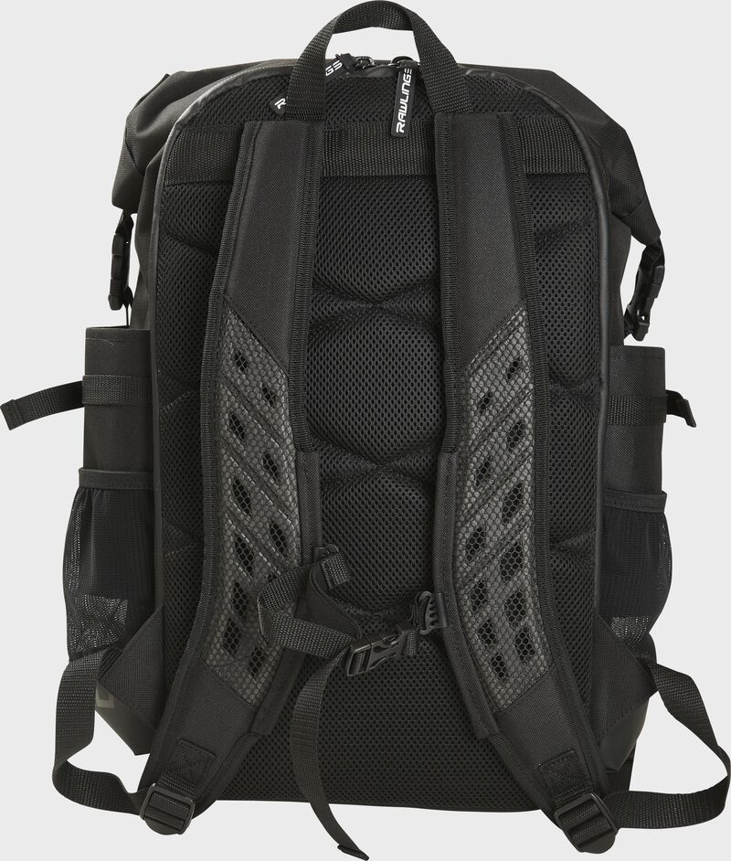 Back of a black Rawlings CEO coach's backpack with black padding and shoulder straps - SKU: CEOBP-B image number null