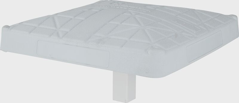 Side angle of a white Rawlings Jack Corbett Hollywood base with the stanchion in the bottom - SKU: JCHB