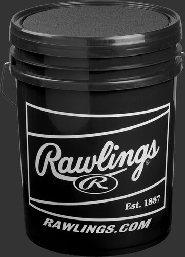 Black bucket with a white patch of FSR100UPBUCK24 Ultimate Practice baseballs