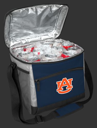 An open Auburn Tigers 24 can cooler filled with ice and drinks - SKU: 10223003111