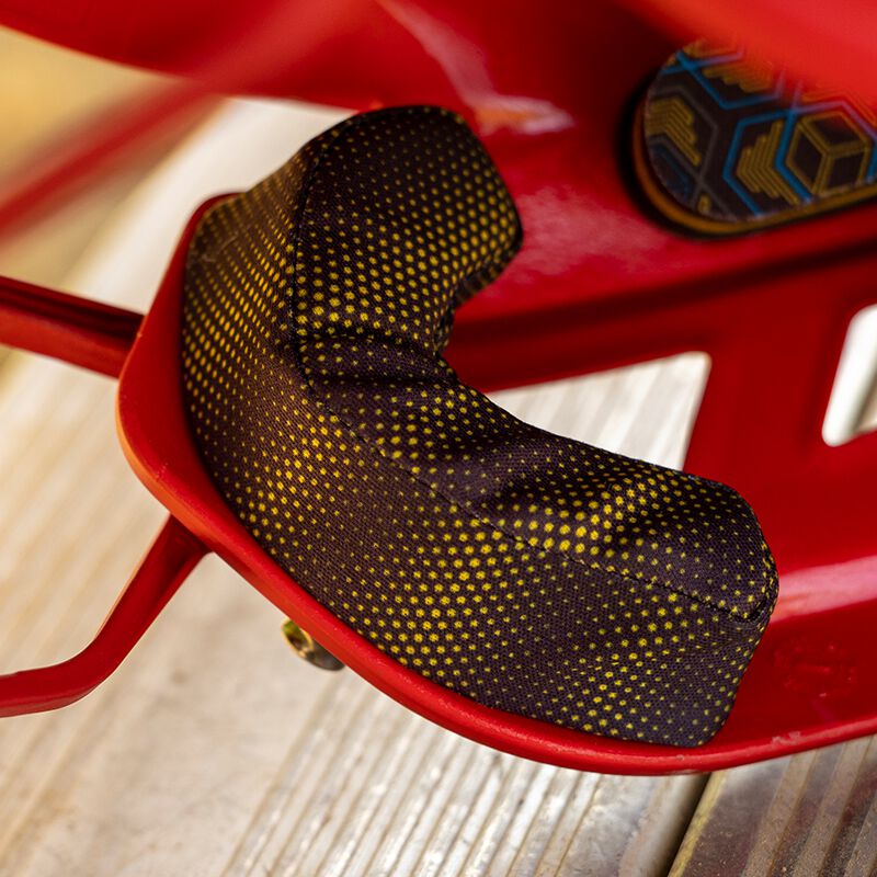 Inside ear padding of a scarlet Mach Hi-viz softball batting helmet - SKU: MCHVIZ