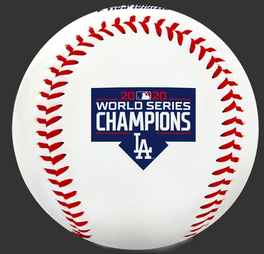 A Los Angeles Dodgers World Series Champions logo stamped on a replica baseball - SKU: 35010032282