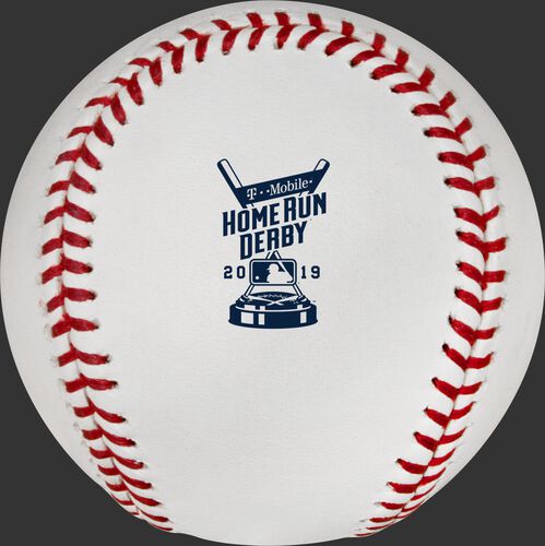 The 2019 MLB Home Run Derby logo on the ROMLBHR19 baseball