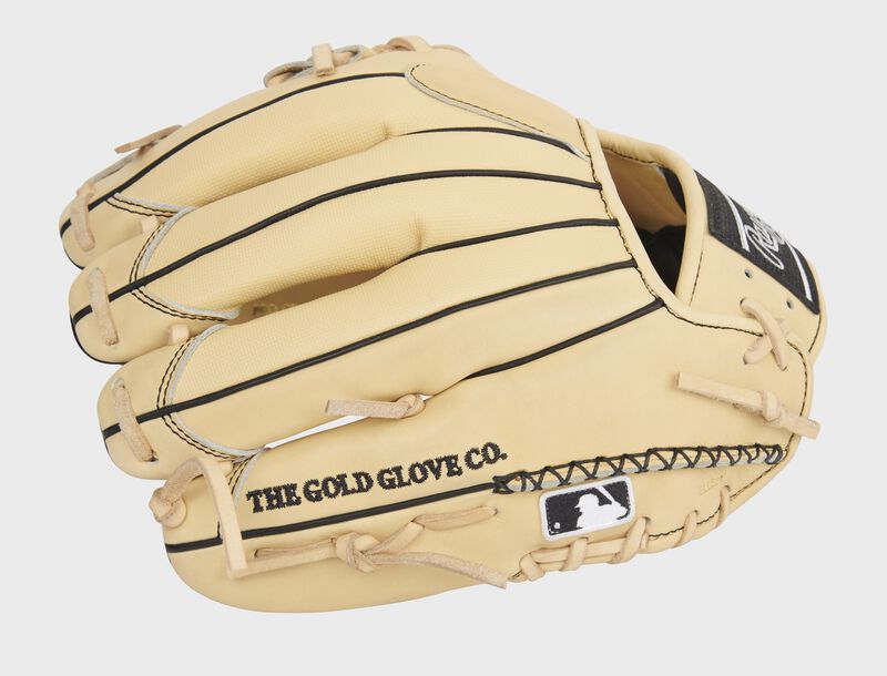 Camel Speed Shell back of a Pro Preferred I-web infield glove with hand sewn welting and MLB logo - SKU: PROS204-2CSS