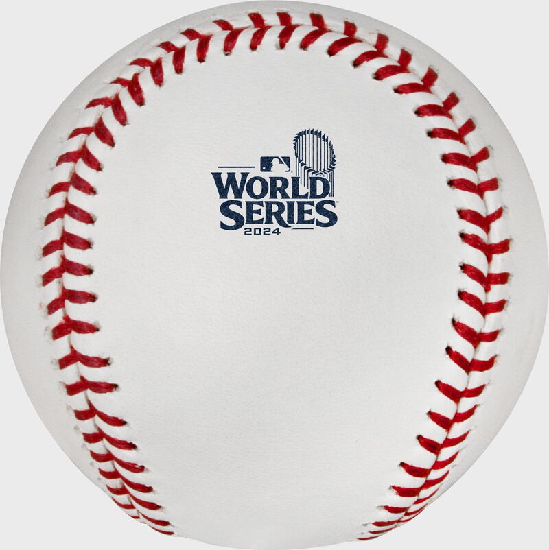 World Series logo on a white MLB baseball with red stitches - SKU: WSBB