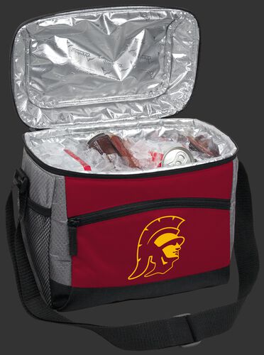 An open USC Trojans 12 can cooler filled with ice and drinks - SKU: 10123100111