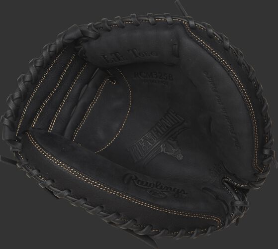 RCM325B Rawlings recreational 32.5-inch catcher's mitt with a black palm, black laces and Sure Catch design