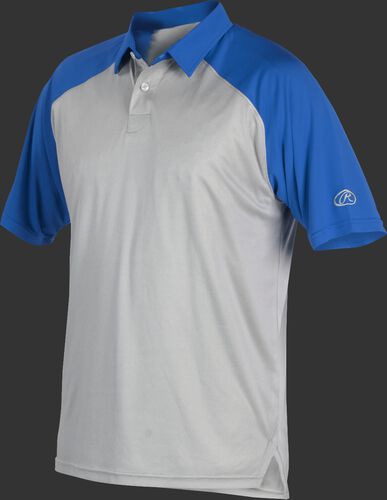 A gray Rawlings colorsync polo with royal sleeves - SKU: CSP-BG/R