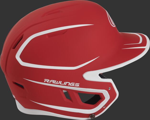 Right side of a two-tone matte scarlet/white MACH helmet