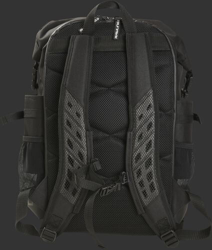 Back of a black Rawlings CEO coach's backpack with black padding and shoulder straps - SKU: CEOBP-B