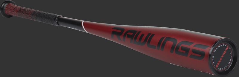 3/4 view of a red US9511 Rawlings 5150 -11 bat with a black end cap