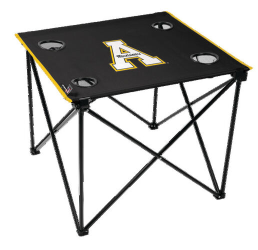 Rawlings Black NCAA Appalachian State Mountaineers Deluxe Tailgate Table With Four Cup Holders and Team Logo Printed In The Middle SKU #00713195111