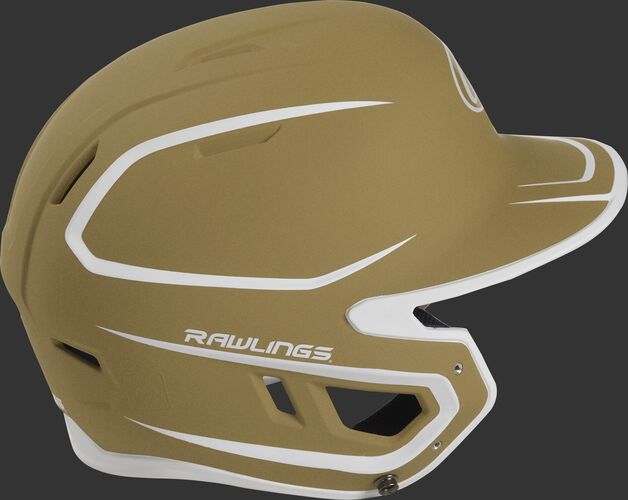 Right side of a two-tone matte vegas gold/white MACH helmet