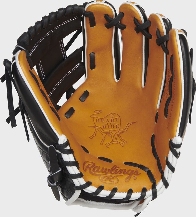 Tan palm of a Rawlings HOH ColorSync 6.0 infield glove with black laces - SKU: PRO934-2T