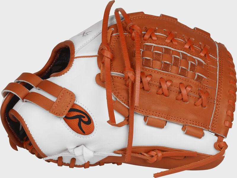 RLA125-18WO Liberty Advanced Color Series 12.5-inch fastpitch glove with orange trim and an orange Double-Laced Basket web loading=