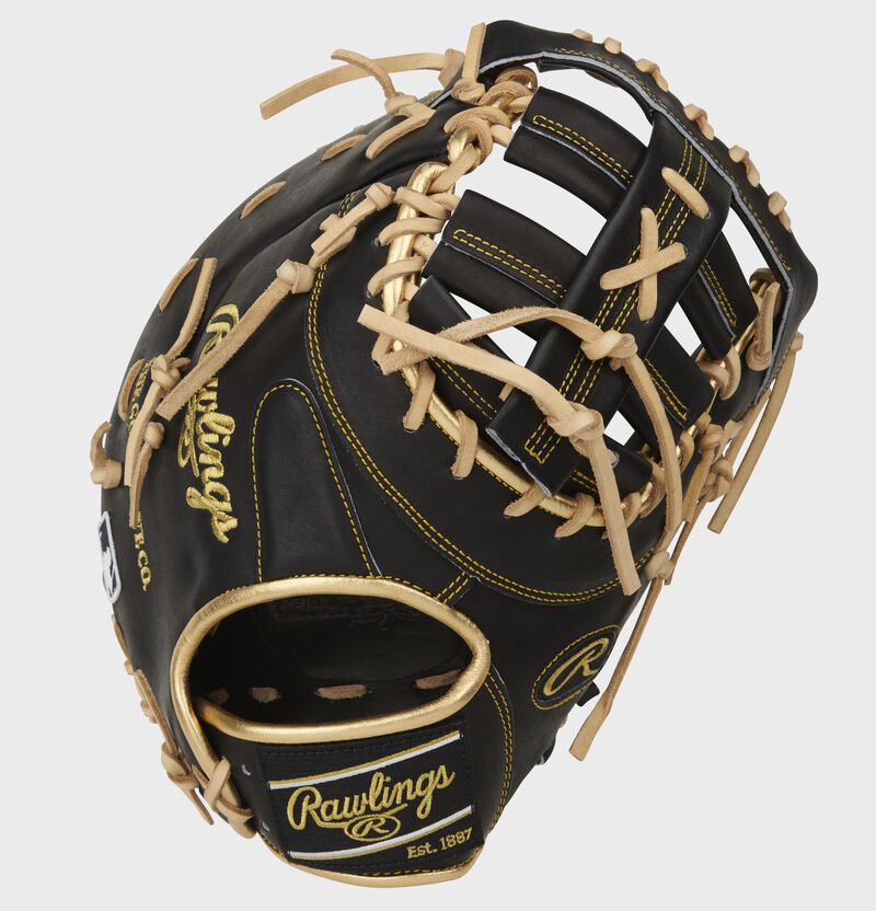 Black back of a Pro Preferred first base mitt with a black Rawlings patch - SKU: PROSDCTBC
