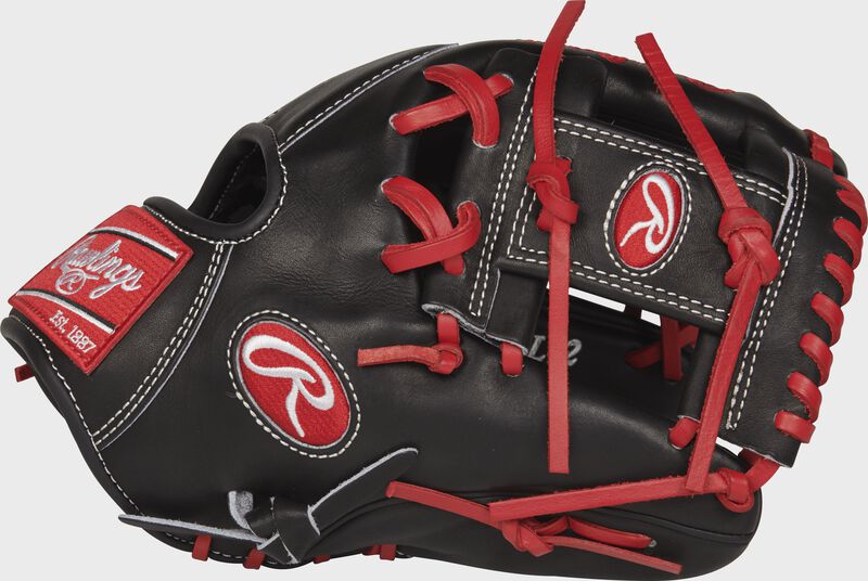 Thumb view of a PROSFL12 Pro Preferred Francisco Lindor 11.75-inch Game Day glove with a black I web