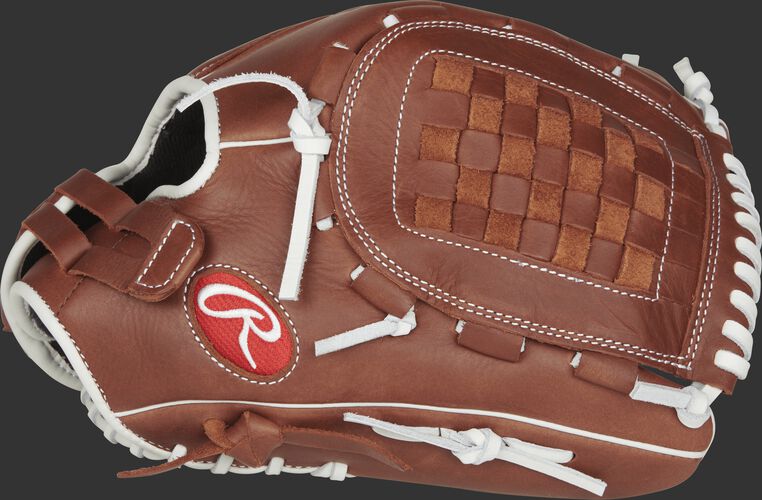 R9SB125FS-3DB R9 Series fastpitch outfield/pitcher's glove with a brown thumb and brown Basket web