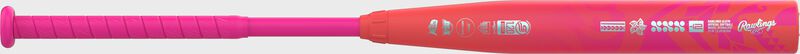 A pink Rawlings ALO78 -12 fastpitch softball bat