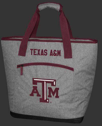 A gray Texas A&M Aggies 30 can tote cooler with an embroidered team logo on the front - SKU: 10323061111