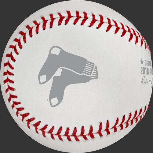 The Boston Red Sox logo stamped on the ALCS18CHMP 2018 ALCS champs baseball