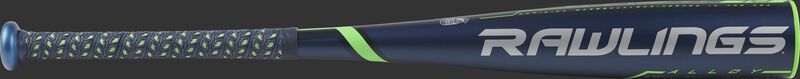 UT9T10 Rawlings USSSA Threat -10 bat with a navy barrel and green/grey accents