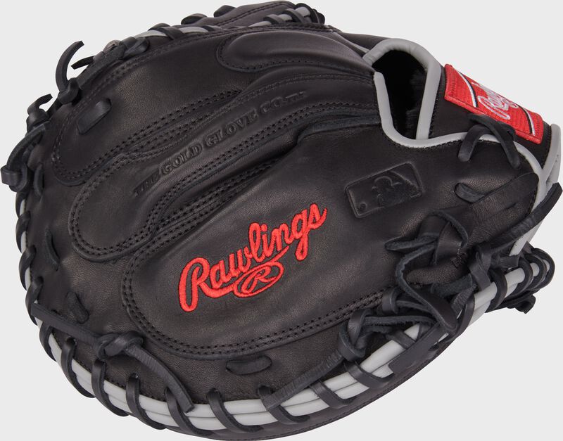Black back of a Rawlings Foundation Series Aaron Judge youth catcher's mitt - SKU: RSGRFCM325B